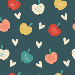 Apple fruit seamless pattern, abstract repeated background. For paper, cover, fabric, gift wrap, wall art, interior décor. Simple surface pattern design. Vector
