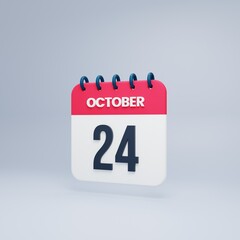 October Realistic Calendar Icon 3D Rendered October 24