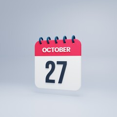 October Realistic Calendar Icon 3D Rendered October 27