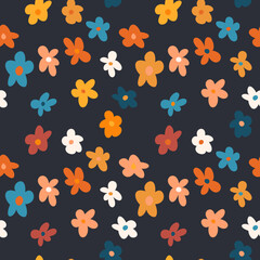 seamless pattern with vintage vector groovy flowers. modern elements. stylized flowers silhouettes. abstract art for surface design, textile, stationery, wrapping paper and covers