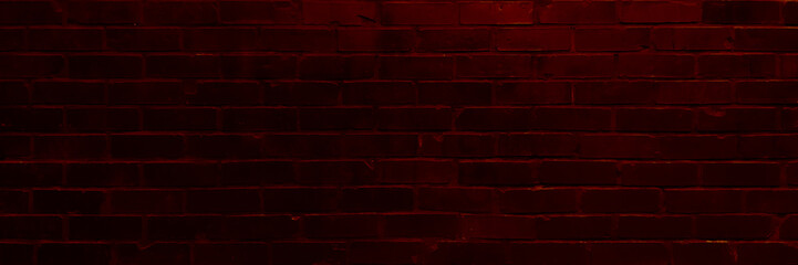 Panoramic background of wide old red brick wall texture. Home or office design backdrop