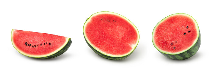 watermelon, half and sliced isolated on white background, Watermelon macro studio photo, set