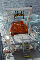 free fall life boat of a merchant ship at sea