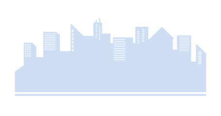 Cityscape silhouette vector illustration. Flat style, cartoon buildings blue color background. Skyscraper, modern architecture. Megapolis illustration, design template