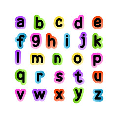 English alphabet. Small letters. Multicolored pastel letters of the English alphabet with a gradient. Cards for learning. Vector illustration isolated on white background