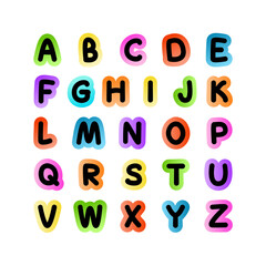 English alphabet. Capital letters. Multicolored pastel letters of the English alphabet with a gradient. Cards for learning. Vector illustration isolated on white background