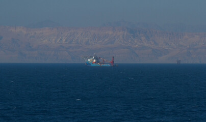 View if an oil drilling platform support vessel