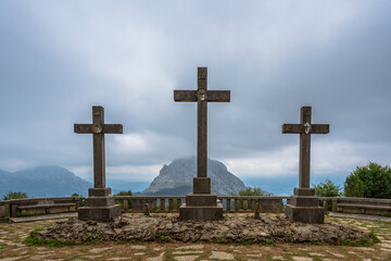 View of the Mirador de las Tres Cruces in Urkiola Nature Park, Spanish Basque Country