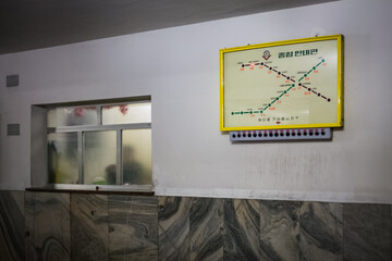 Subway map in Pyongyang, Yonggwang station, Democratic Peoples's Republic of Korea (DPRK), North...