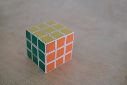 Yogyakarta, Indonesia, April 10, 2020. Rubic successfully solved, by making uniform colors on each side of the cube.