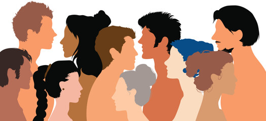 People of different cultures and nationalities. Diversity multi-ethnic people. Racial equality. Harmony of coexistence and integration of multicultural communities.