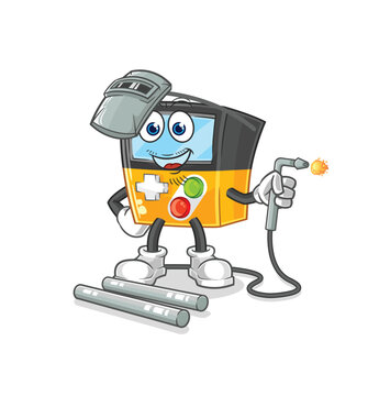 gameboy welder mascot. cartoon vector
