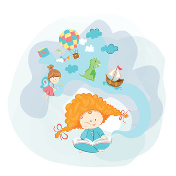 Crian&ccedil;a lendo e imaginando