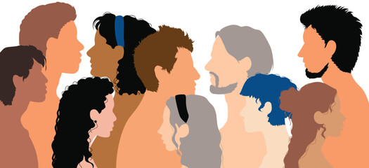 Vector illustration of diverse people. Multi-ethnic women, men, and girls. Racial equality and diversity.