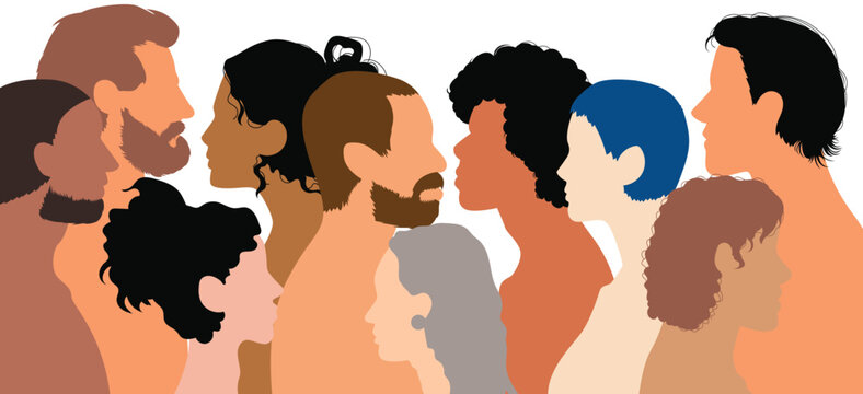 Multi-ethnic people with diversity and racial equality. Coexistence harmony and multicultural community integration. Multi-cultural people with diversity and racial equality.