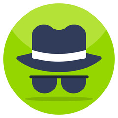 Hat with glasses, icon of spy