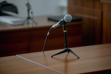 microphone in the courtroom of the Russian court