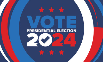 Presidential Election 2024 in United States. Vote day, November 5. US Election. Patriotic american element. Poster, card, banner and background. Vector illustration - obrazy, fototapety, plakaty