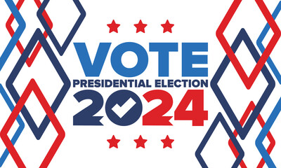 Presidential Election 2024 in United States. Vote day, November 5. US Election. Patriotic american element. Poster, card, banner and background. Vector illustration