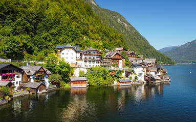 Fototapeta premium Aerial view of beautiful Hallstatt in summer season, Austria.