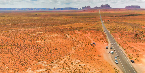 Road to the Monument Valley, aerial view from drone