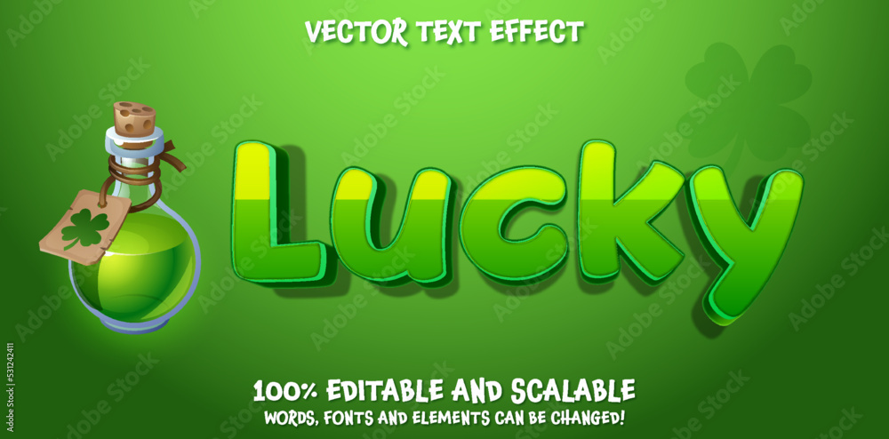 Poster lucky clover editable text effect, 3d green game them font template