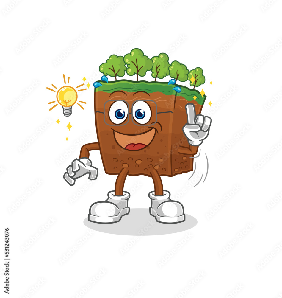 Poster soil layers got an idea cartoon. mascot vector