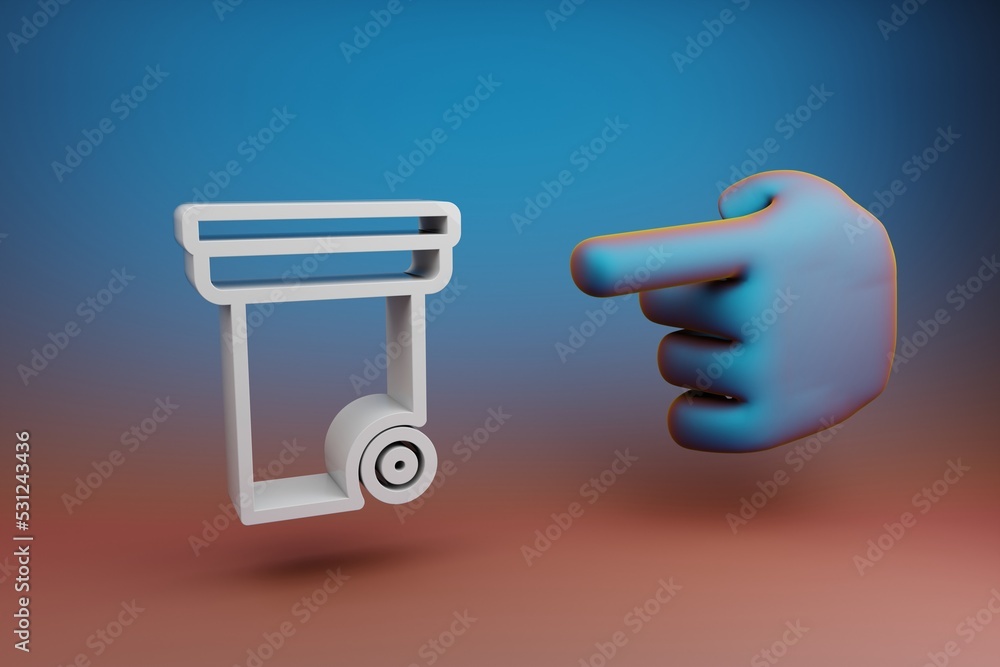 Leinwandbilder Beautiful illustrations abstract Hand index finger points to Recycle symbol icon on a multicolor bright background. 3d rendering illustration. Background pattern for design.