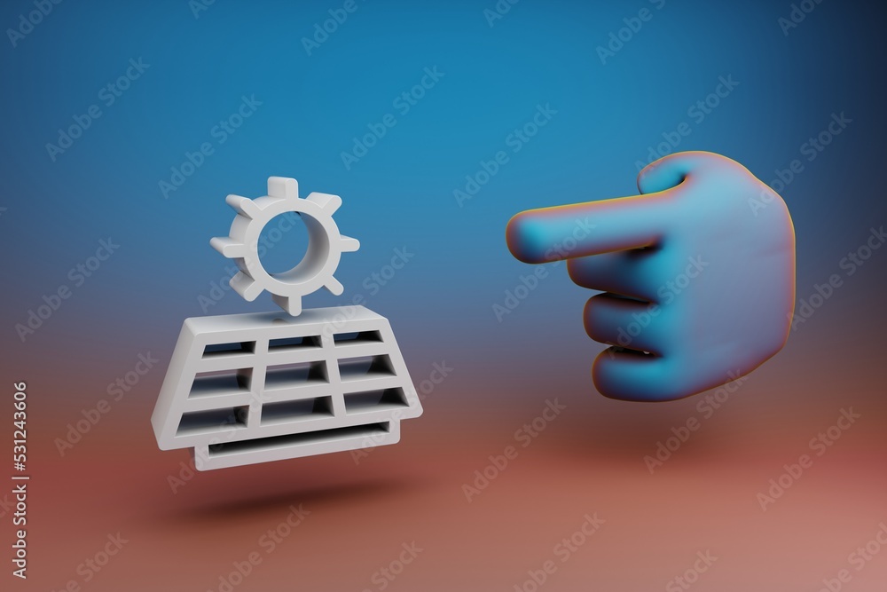 Poster beautiful illustrations abstract hand index finger points to sun panel energy symbol icon on a multi
