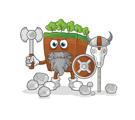 soil layers viking with an ax illustration. character vector