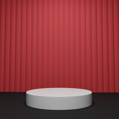Realistic 3D stand  white podium on red  background. abstract with geometric form. Luxury minimal scene for mockup products showcase.