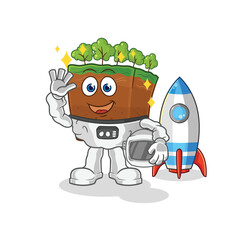 soil layers astronaut waving character. cartoon mascot vector