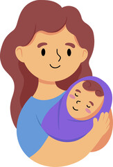 Mother day illustration. Mother holding baby
