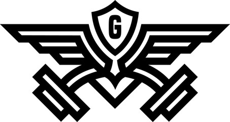 Letter G Fitness Gym logo design template, vintage style vector emblem with wings, illustration