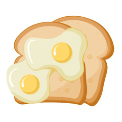 Toast with scrambled eggs isolated on white background, flat style