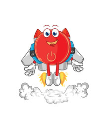 power button with jetpack mascot. cartoon vector