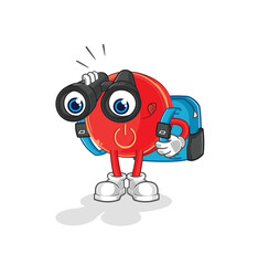 power button with binoculars character. cartoon mascot vector
