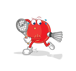 power button playing badminton illustration. character vector