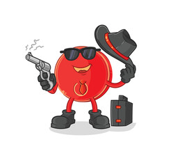 power button mafia with gun character. cartoon mascot vector