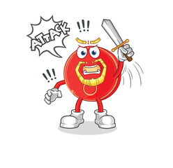 power button knights attack with sword. cartoon mascot vector