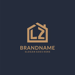 Initial letter LZ logo with simple minimalist home shape icon design - obrazy, fototapety, plakaty