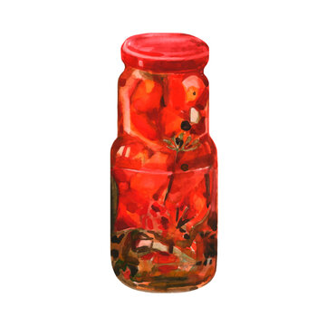 Jar of homemade canned pickled tomatoes