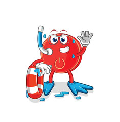 power button swimmer with buoy mascot. cartoon vector