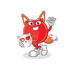 power button japanese fox character. cartoon mascot