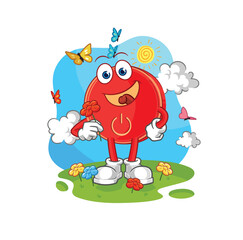 power button pick flowers in spring. character vector