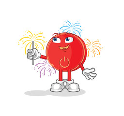 power button with fireworks mascot. cartoon vector