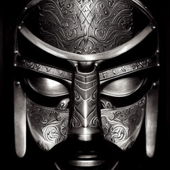 Silver metal Samurai Mask Bushido Art metallic full shot