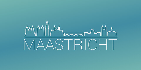 Maastricht, Netherlands Skyline Linear Design. Flat City Illustration Minimal Clip Art. Background Gradient Travel Vector Icon.