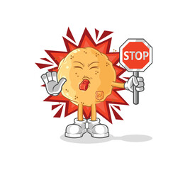 sand ball holding stop sign. cartoon mascot vector
