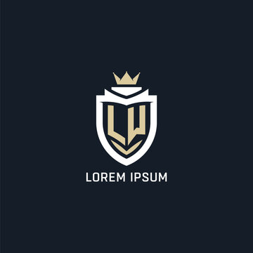 Initial letter LW shield and crown logo style, esport team logo design inspiration